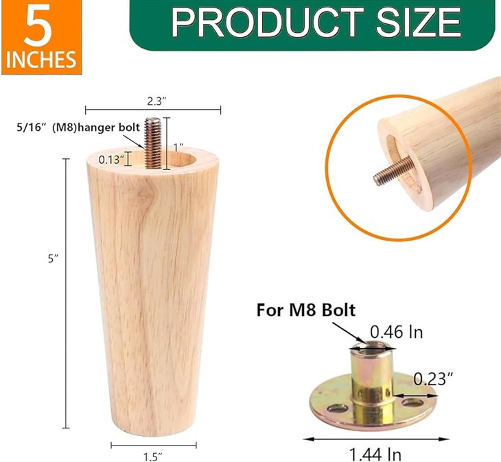 5 Inch Round Solid Furniture Legs